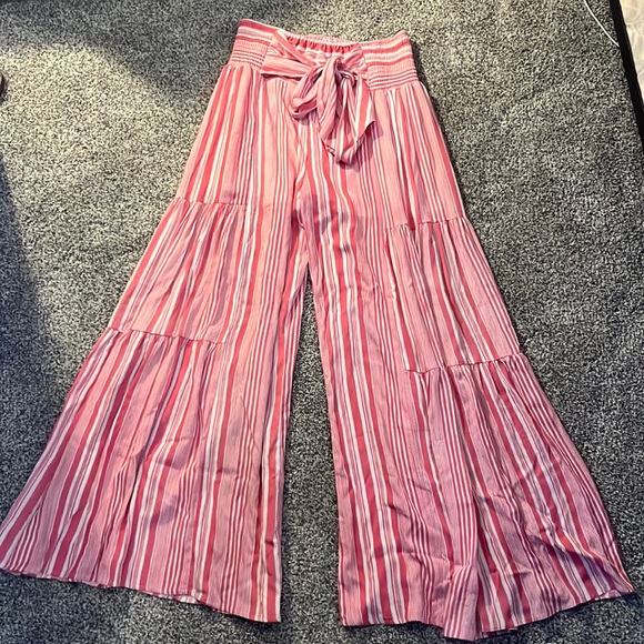 Pink and White Striped Pant